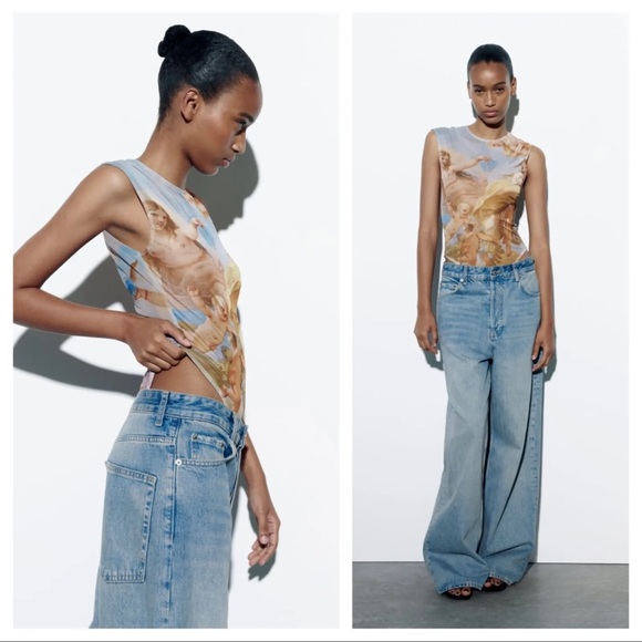 ZARA Printed Tulle Bodysuit - Picture 2 of 11